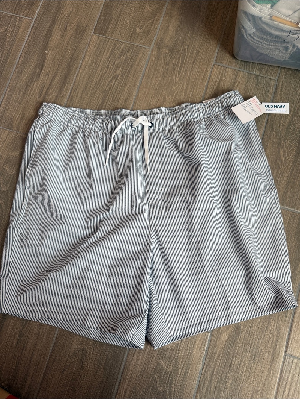 Old Navy Men’s Navy and White Pinstripe Swim Trunks